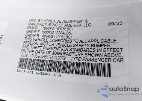 2024 Acura Integra A-Spec Technology z USA, uszkodzony, nr VIN 19UDE4H61RA012072